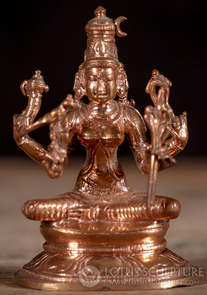 Kamakshi Statue - Tripura Sundari with Parrot Form of Parvati Holding Parrot & Sugarcane 3.5"