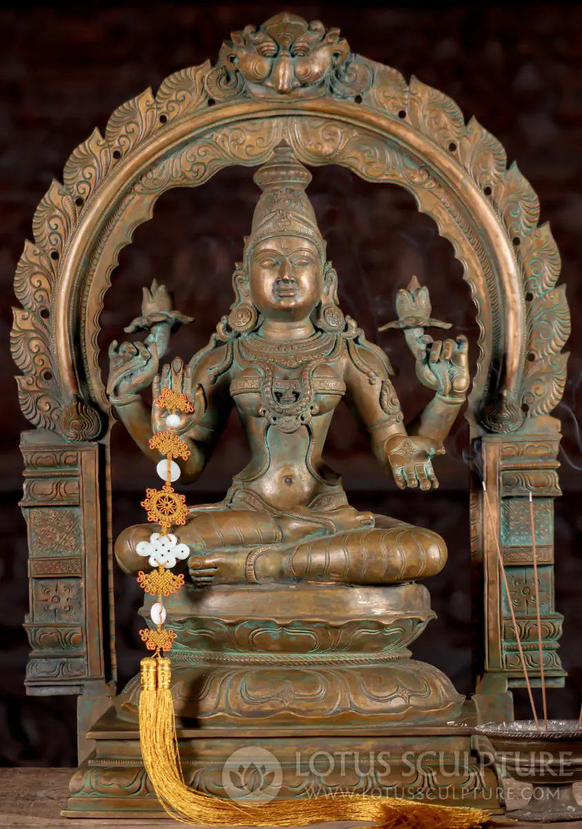 Lakshmi Bronze Statue in Abhaya & Varada Mudras Seated Under Mahakala Arch 22"