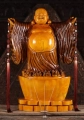 Fat & Happy Hotei Buddha Wood Sculpture in Welcoming Display with Outstretched Arms 33"