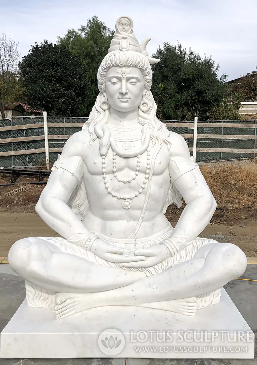 Custom Huge 9 Foot Tall Hand Carved Marble Shiva Meditating in Quiet Contemplation 108"