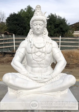 Custom Huge 9 Foot Tall Hand Carved Marble Shiva Meditating in Quiet Contemplation 108"