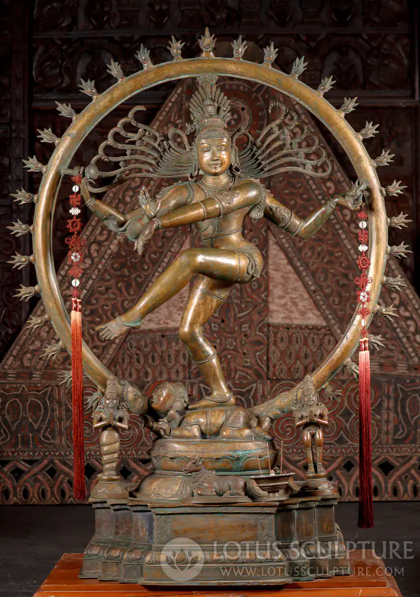 Large Nataraja Bronze Statue of Lord Shiva as the Cosmic Dancer with Two Rishis & Nandi 53"