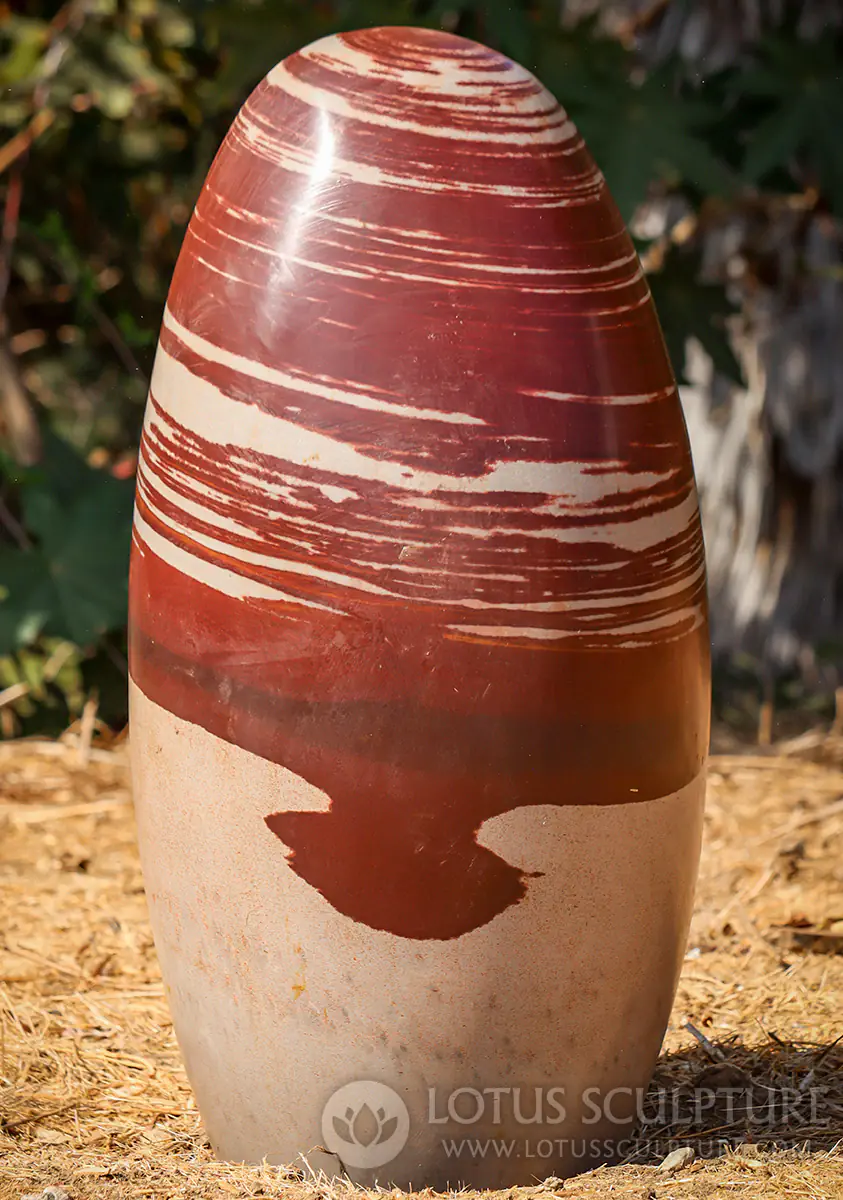 Large Narmada Shiva Lingam Stone with Rich Red and Pink Spiral Patterns 34"