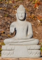 Buddha Sandstone Sculpture in Abhaya Mudra, Seated on Lotus Base, Cambodia 25"