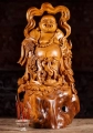 Fat & Happy Buddha of Wealth Sculpture with Smokey Halo - Vietnamese Wood 24"