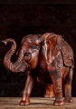Processional Elephant Wood Sculpture with Decorative Carpet and Curled Trunk 16"