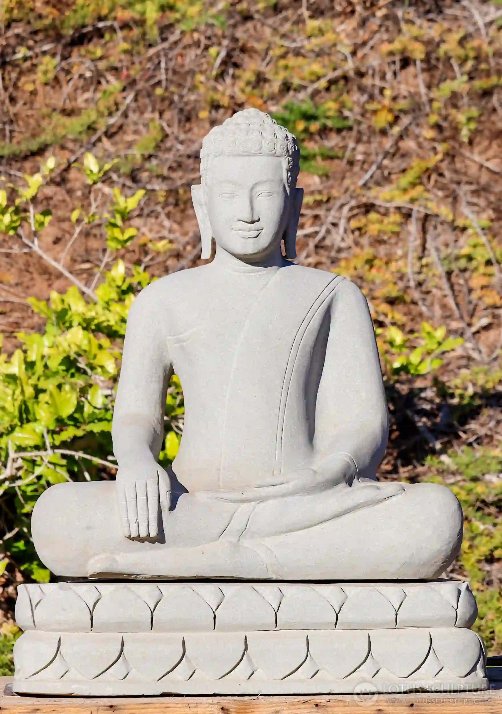 Buddha Sandstone Statue Seated in Earth-Touching Mudra Carved in Cambodia 33"