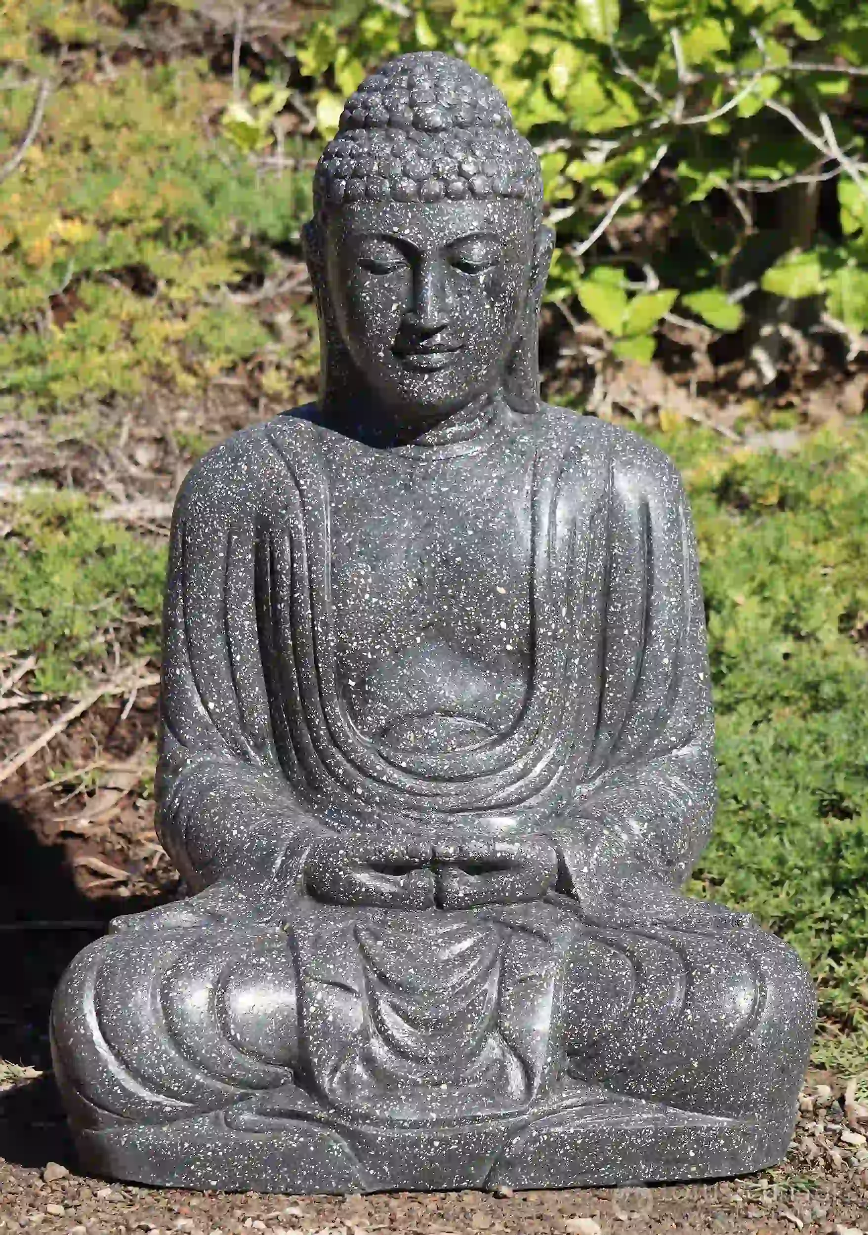 Buddha Garden Statue in Meditating or Dhyana Mudra Unique Black & White Terrazzo 32"
