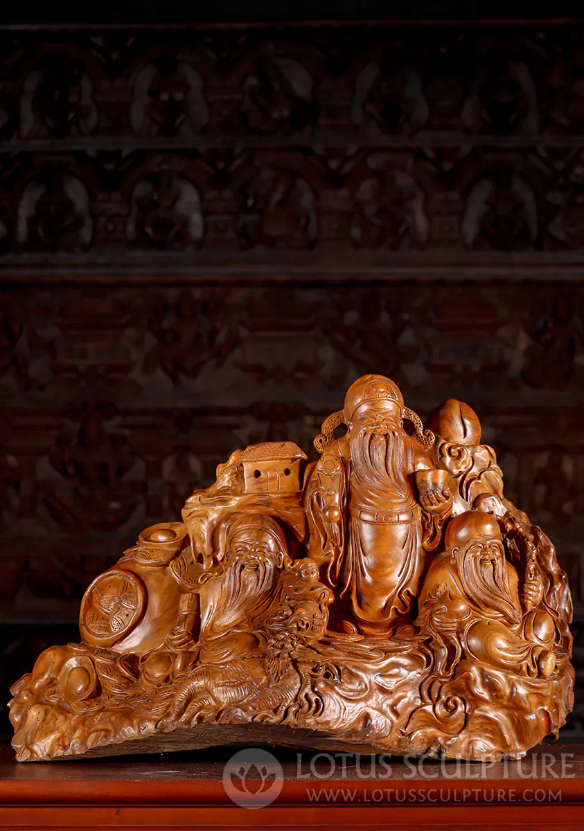 Lao Tzu, Confucius, & Buddha Statue Symbolizing Wisdom and Longevity 29"
