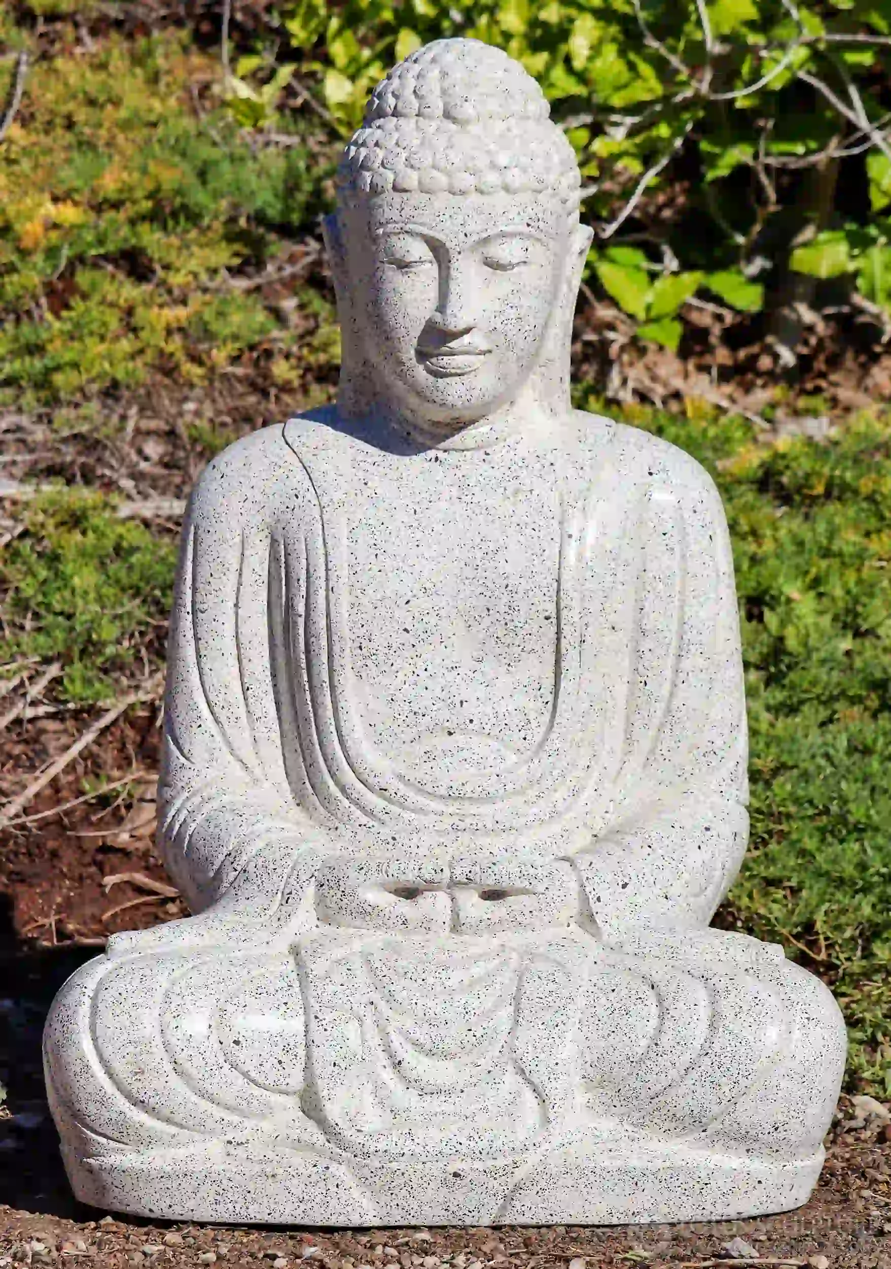 Buddha Garden Statue in Meditating or Dhyana Mudra Unique White Terrazzo 32"