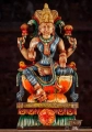 Lakshmi Hand-Painted Wood Statue in Abhaya and Varada Mudra with Lotus Flowers 24
