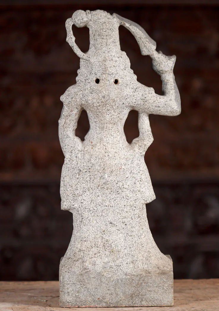 Lord Karuppaswamy or Madurai Veeran Granite Statue Guardian Deity with Knife 14"