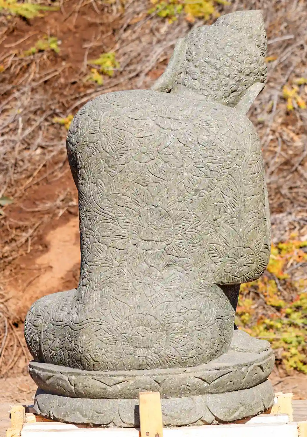 Buddha Lava Stone Garden Sculpture in Resting Pose & Brocade Robes 40"
