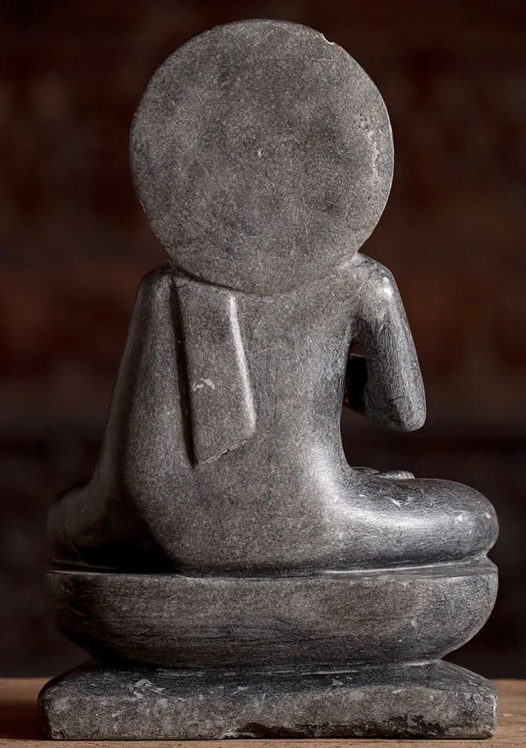 Buddha Black Marble Statue in Teaching Vitarka Mudra, Padmasana with Halo 10.5"