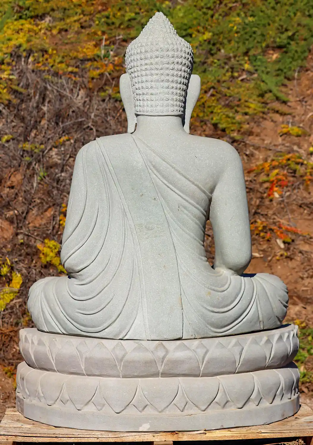 Buddha Sandstone Garden Sculpture in Earth-Touching Mudra & Half Lotus 48"