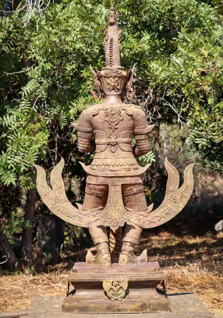 Yaksha Statue, Large Thai Temple Guard Sculpture Holding Large Club Wearing Naga Helmet 79"