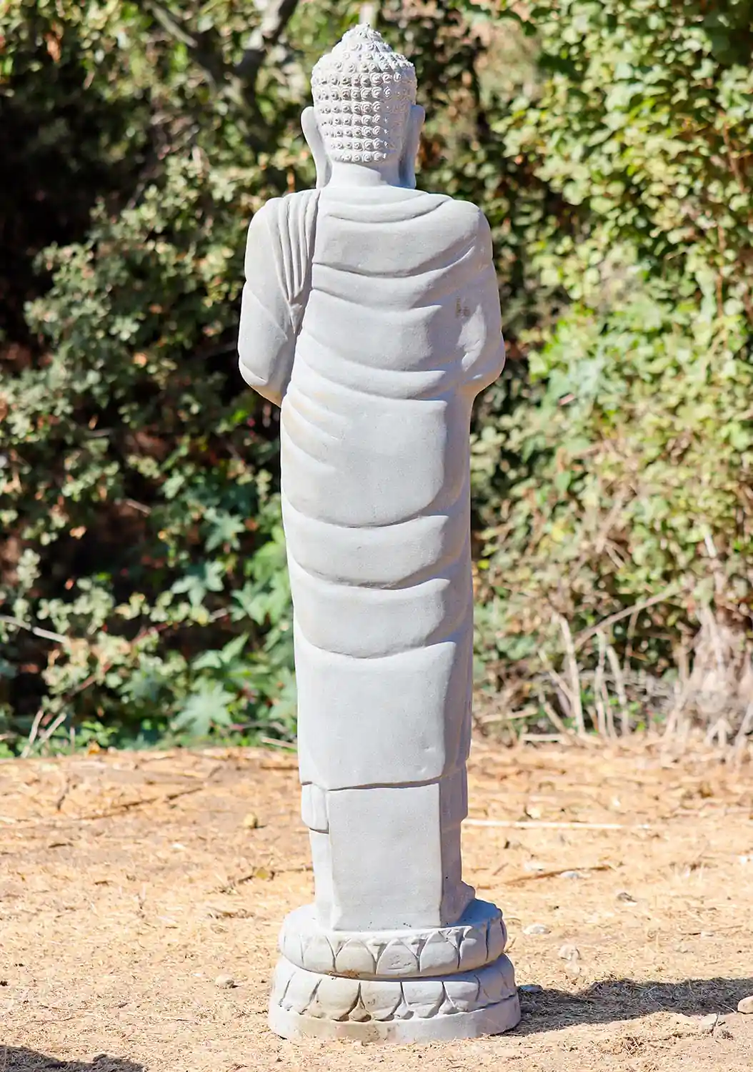 Buddha Sandstone Garden Sculpture with Alms Bowl Dana on Lotus Base 49"