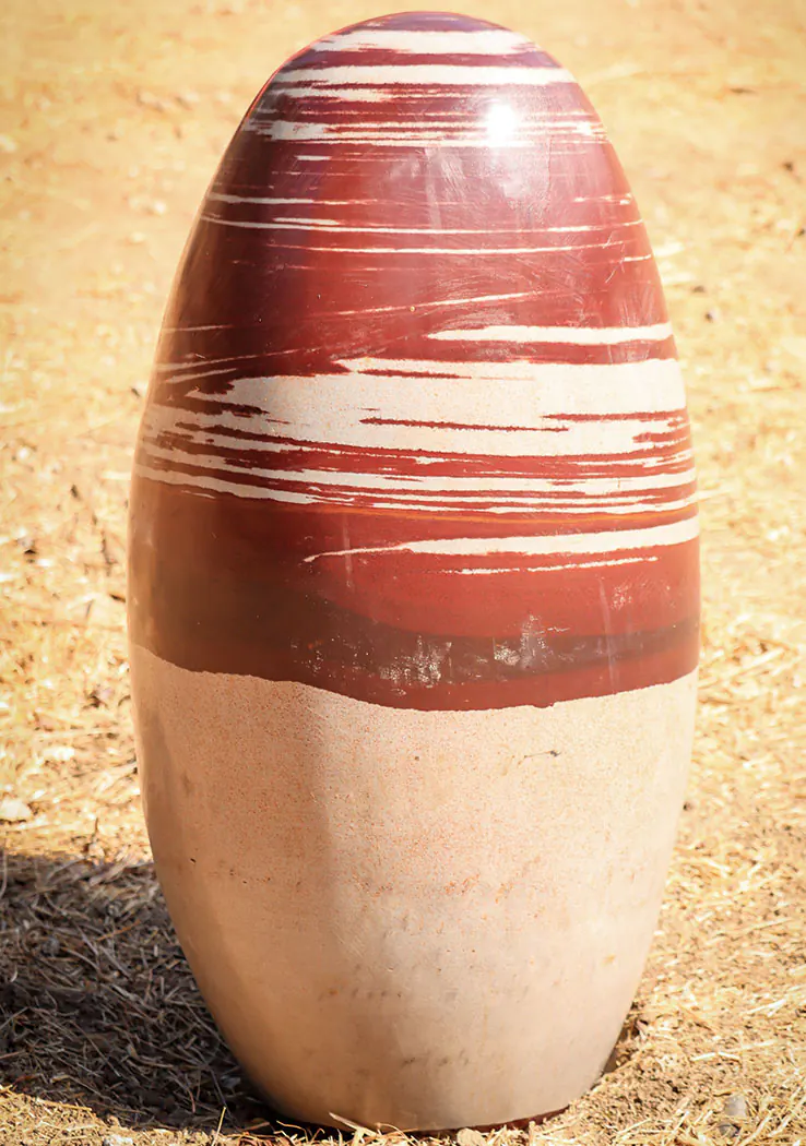 Large Narmada Shiva Lingam Stone with Rich Red and Pink Spiral Patterns 34"