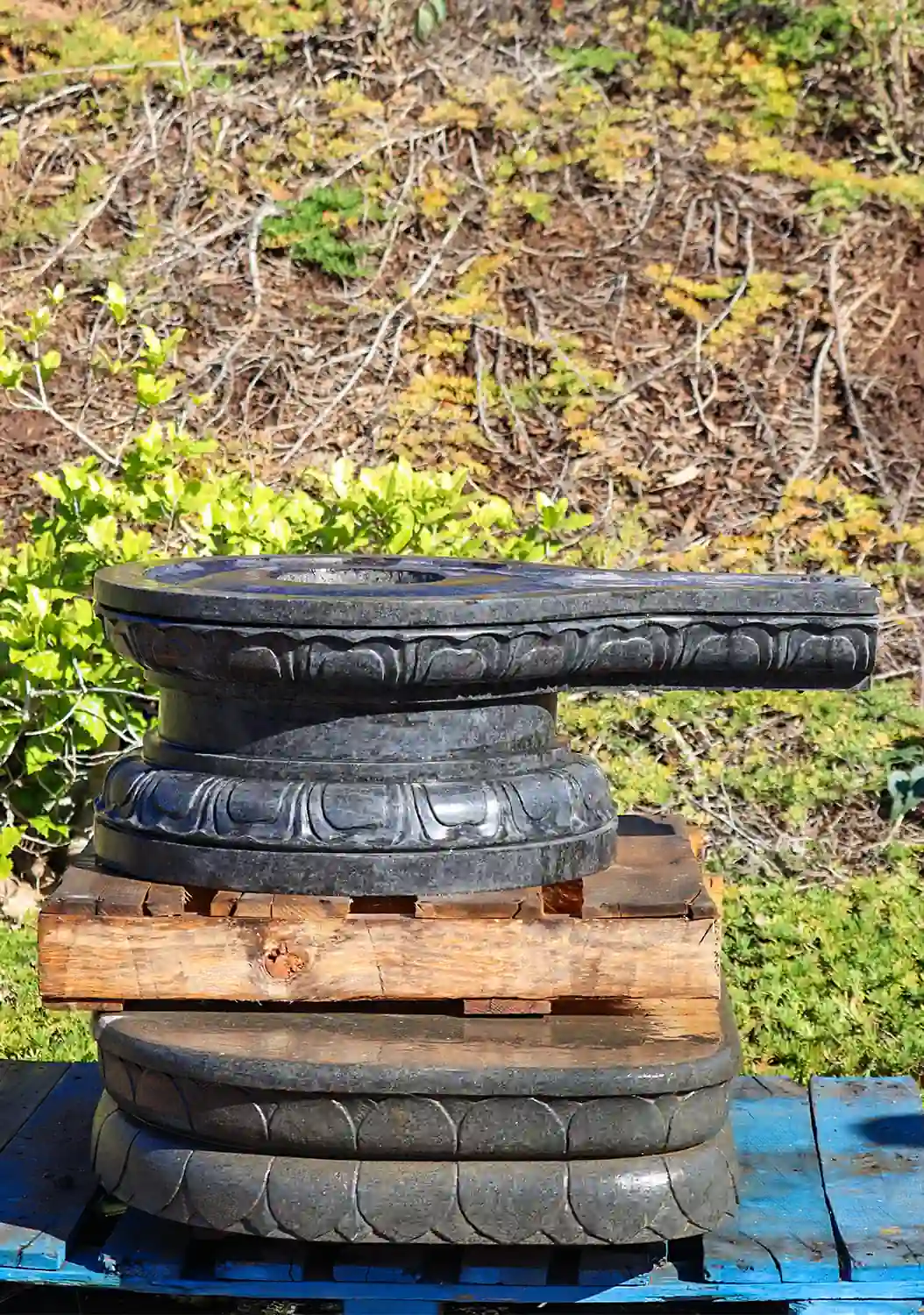 Grey Narmada River Stone with Red Lines Shiva Lingam Pillar of Fire with Black Yoni 34"