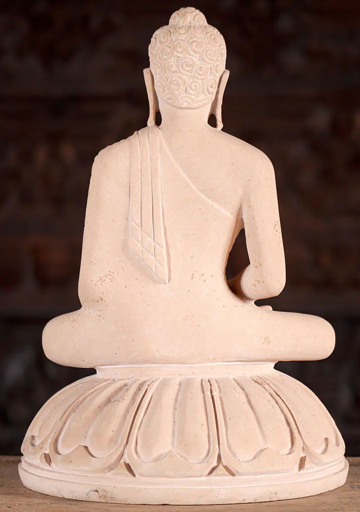 Buddha Sunar Stone Statue in Dhyana Mudra, Seated on Full Lotus Base 18"