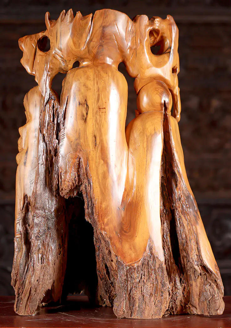 Wood Statue of Lao Tzu, Confucius & Buddha Surrounding with Smoke and Natural Base 23.5"