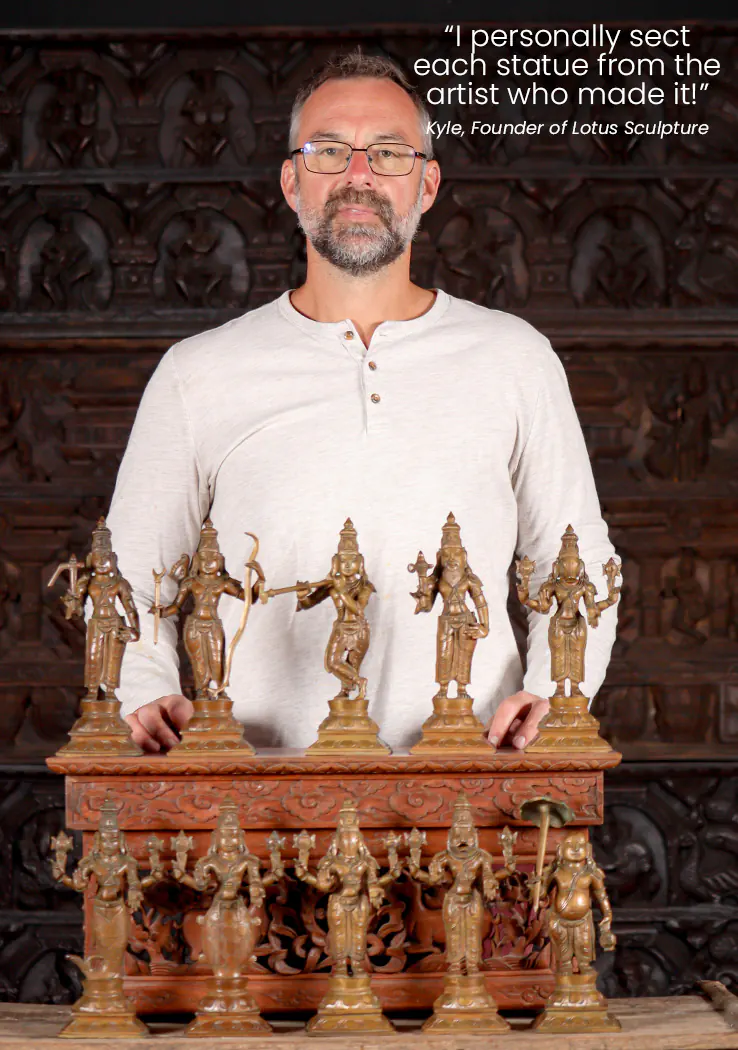 Dasavatar Statues - Complete Set of Ten Avatars of Lord Vishnu Cast in South Indian Bronze 10.5"