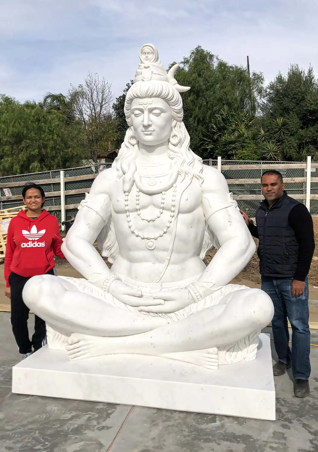 Custom Huge 9 Foot Tall Hand Carved Marble Shiva Meditating in Quiet Contemplation 108"