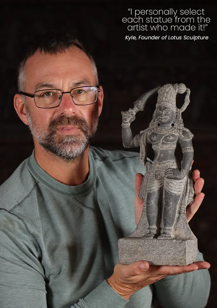 Lord Karuppaswamy or Madurai Veeran Granite Statue Guardian Deity with Knife 14"