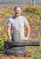 Grey Narmada River Stone with Red Lines Shiva Lingam Pillar of Fire with Black Yoni 34"
