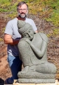 Buddha Lava Stone Garden Sculpture in Resting Pose & Brocade Robes 40"