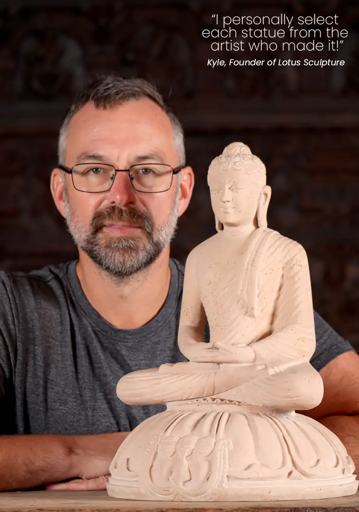 Buddha Sunar Stone Statue in Dhyana Mudra, Seated on Full Lotus Base 18"