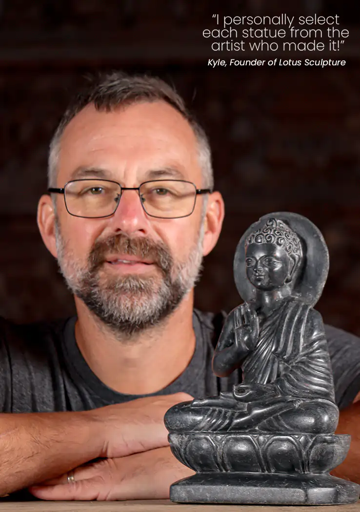 Buddha Black Marble Statue in Teaching Vitarka Mudra, Padmasana with Halo 10.5"