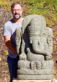 Ganesha Lava Stone Garden Statue, Seated with Sweets & Mahakala Back 39"