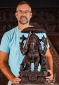 Ganesha Bridegroom Wooden Statue with Umbrella, Goad, Noose & Water Vessel 24"