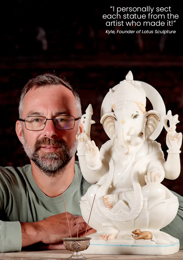 Ganesha White Marble Seated on Lotus with Goad Noose and Sweets Abhaya 18"
