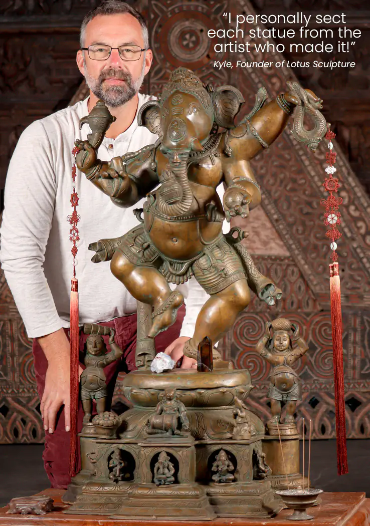 Dancing Ganesha Statue with 2 Gana, Mooshika, Nandi, & Five Musical Ganapathi Statues 42"