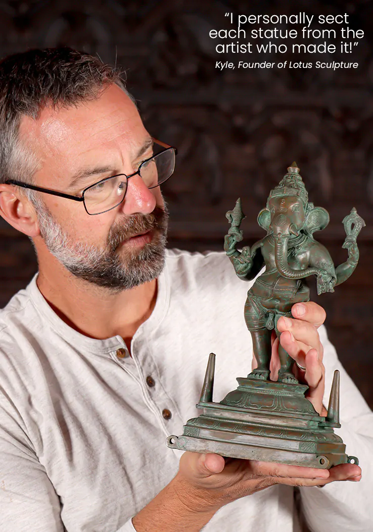 Ganesha Bronze Sculpture with Antique Green Patina, Standing on Processional Base 12.5"