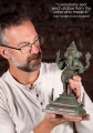Ganesha Bronze Sculpture with Antique Green Patina, Standing on Processional Base 12.5"
