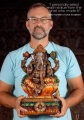 Ganesha Hand-Carved Wooden Statue in Lalitasana with Abhaya Mudra on Lotus Base 18"