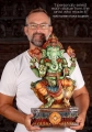 Ganesha Hand-Painted Wood Statue in Lalitasana with Broken Tusk, Laddu, Goad, and Noose 24"