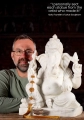 Ganesha White Marble Sculpture in Abhaya Mudra of Protection with Curled Trunk 21"