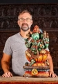 Ganesh Hand-Carved Wooden Statue on Lotus: Tusk, Goad, Mango, Noose 24"