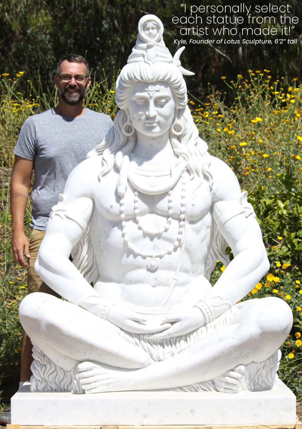 Huge Hand Carved Marble Shiva Statue in Silent Meditation on the Shores of the Ganges River 80"