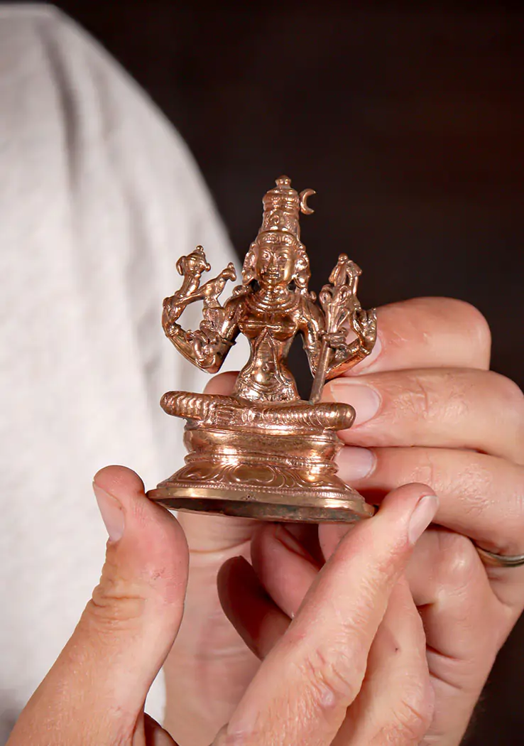 Kamakshi Statue - Tripura Sundari with Parrot Form of Parvati Holding Parrot & Sugarcane 3.5"