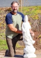 Kwan Yin White Marble Sculpture on Lotus  with Flowing Robes & Mala Beads 40"