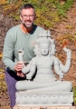 Brahma The Creator Sandstone Statue with Four Heads Seated in Half Lotus, Cambodia 32"
