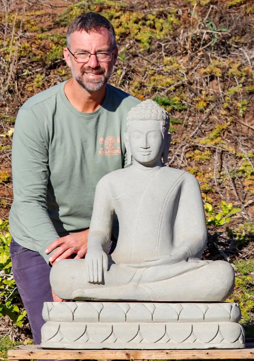 Buddha Sandstone Statue Seated in Earth-Touching Mudra Carved in Cambodia 33"