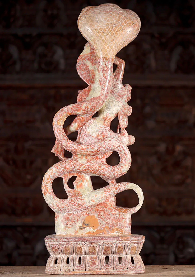 Dancing Ardhanari Red Marble Statue Shiva's Trident & Parvati's Lotus Flower 26.5"