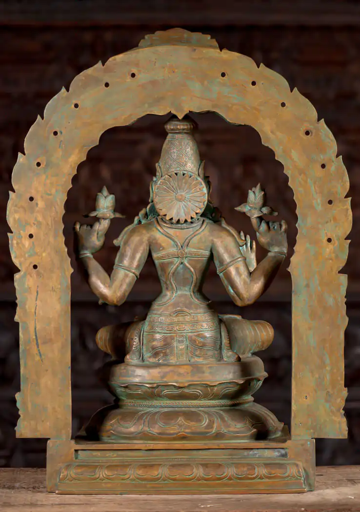 Lakshmi Bronze Statue in Abhaya & Varada Mudras Seated Under Mahakala Arch 22"
