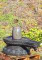 Grey Narmada River Stone with Red Lines Shiva Lingam Pillar of Fire with Black Yoni 34"